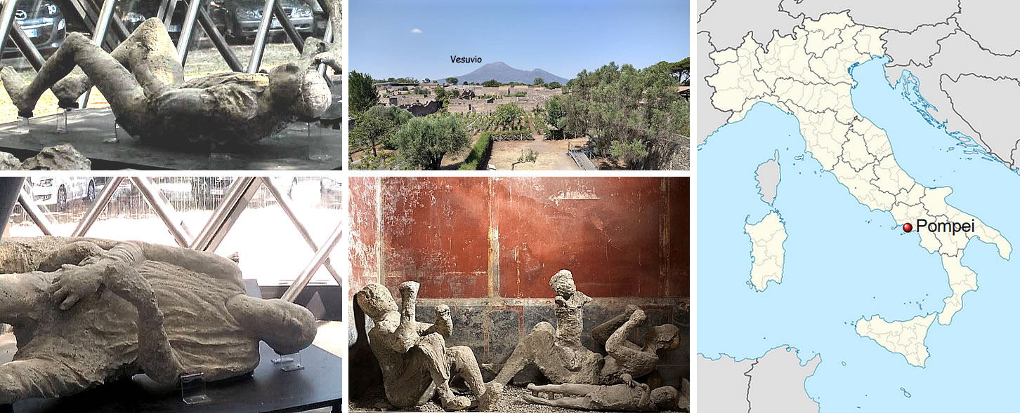 Some plaster casts found in Pompeii
