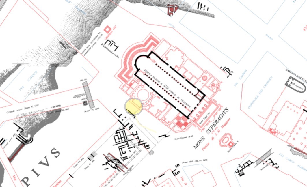 Location of St. Hadrian ad Sanctae Mariae Maioris in the map of Rodolfo Lanciani