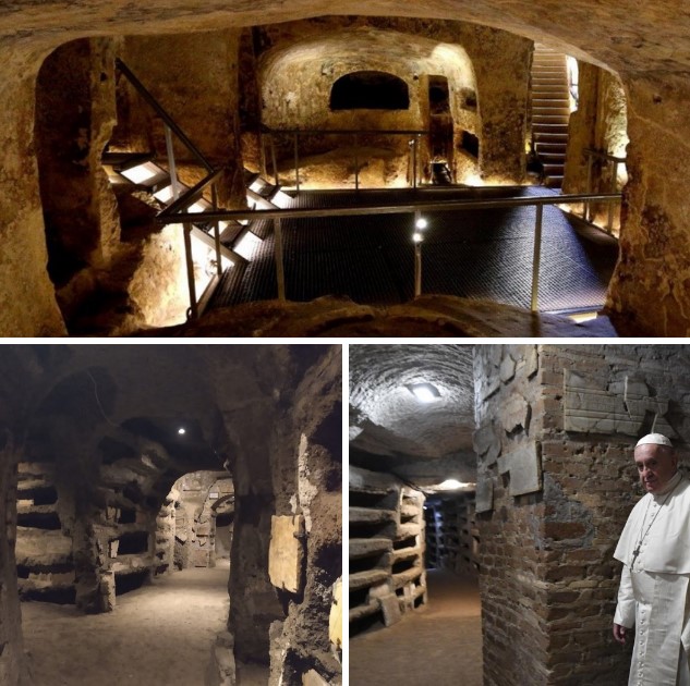 Catacombs of Commodilla and Pope Francis Visiting the Tomb, Rome