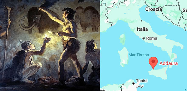 Paleolithic men paint inside a cave 