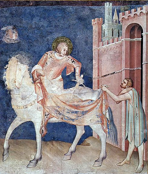 St. Martin sharing his cloak with the beggar, from the Life of St. Martin, 1326 - San Francesco, Lower Church, Assisi, Italy