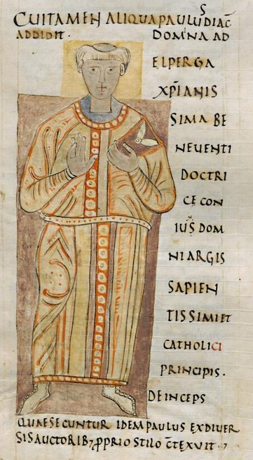 Illuminated depiction of Paul the Deacon at the beginning of the Historia Romana in the Codex Laurentianus, Plut. LXV 35 (11th–12th century))