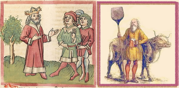 Frederick depicted with three subjects (circa 1460) and Gagliaudo Aulari with his famous cow