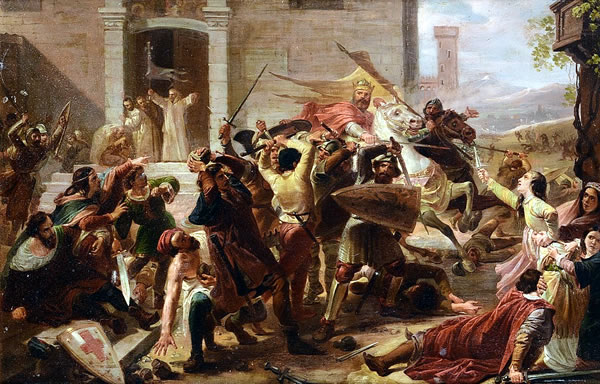 Painting from 1851 by Carlo Arienti, depicting an episode from 1175: the expulsion of Emperor Barbarossa from Alessandria.