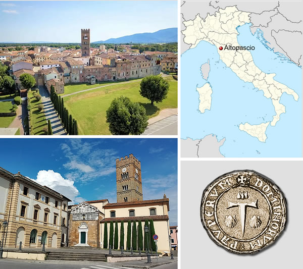 The Church of Santi Jacopo Maggiore and the coat of arms of the Knights of the Tau - Altopascio (Lucca, Italy)