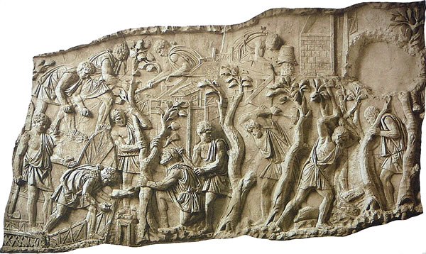 Road-building in the mountains (113 CE, scene XCII of column in Trajan's Forum, Rome)