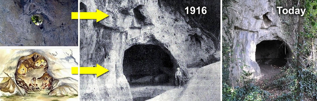 The appearance of the entrance and partly also of the interior after the 1916 excavation and today.