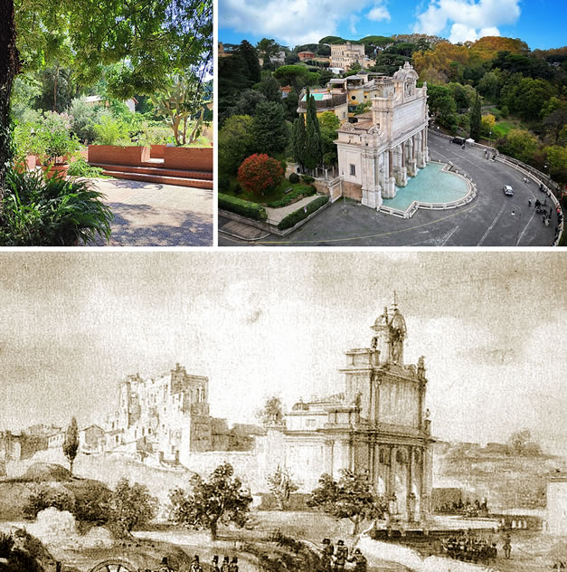 Garden of Simples - 'Fontanone' - Painting of the fountain , theater of the clashes for the Roman Republic of 1849
