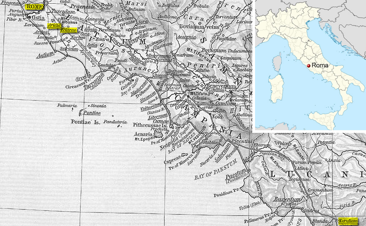 Rome, Aricia, Velitrae and Nerulum