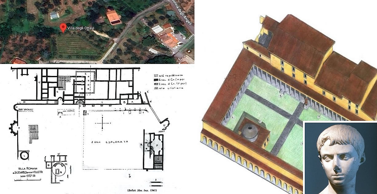 Villa of the Octavii at San Cesareo Hill, outside Velletri. Graphic reconstruction of the Villa. Aquileia Archaeological Museum - Graphic reconstruction of the Villa of Ottavi at San Cesareo - Archeological museum, Aquileia. Bust of Lucius Caesar ( 1st century BC ), inv. P. G. I.. See John Pollini (1987), The Portraiture of Gaius and Lucius Caesar. Fordham University Press.