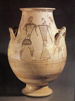 The biconical krater found in 1957 in tomb 297 at Monte Abatone and painted by the Painter of the Heptachord - Archaeological Park of Cerveteri and Tarquinia.
