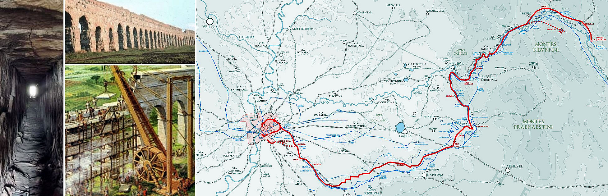 Aqua Marcia Aqueduct in Rome and a stretch of its unbroken tunnel - Route of the Aqua Marcia Aqueduct