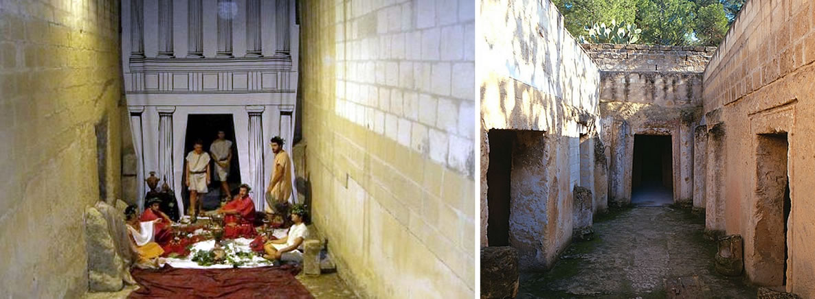 A funeral ceremony in front of a hypogeum - Ipogei Lagrasta is the most important funerary complex of Canusium (late IV and I century BCE)
