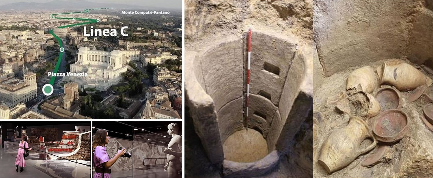 Underground museum at the 'Colosseo-Fori Imperiali' station. - Imperial Fora Station, archaic wells.