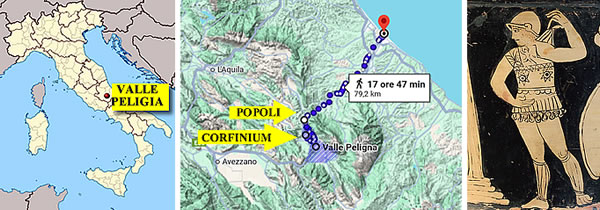 The Peligna Valley, inhabited by the Peligni; location of Corfinium and the Popoli Gorge