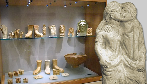 Finds from the extra-urban sanctuary of Sant'Ippolito and a votive offering depicting a married couple - Civic Archaeological Museum - Municipality of Corfinio (L'Aquila, Italy)