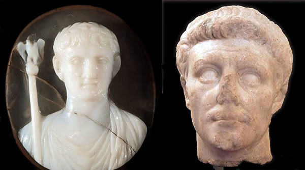A cameo reproducing the head of Emperor Claudius, and the face from one of his statues - Civic Archaeological Museum - Municipality of Corfinio (L'Aquila, Italy)