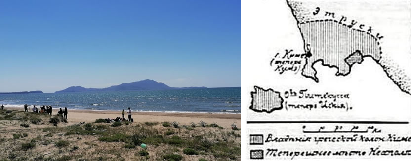 The place where the Battle of Cumae took place - Procida Island seen from the beach of Cuma, Naples