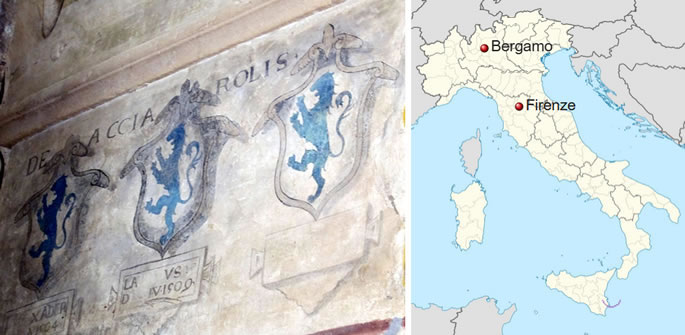 Palace of Vicars at Certaldo (Florence), coat of arms of the Acciaiuoli familyPalace of Vicars at Certaldo (Florence), coat of arms of the Acciaiuoli family