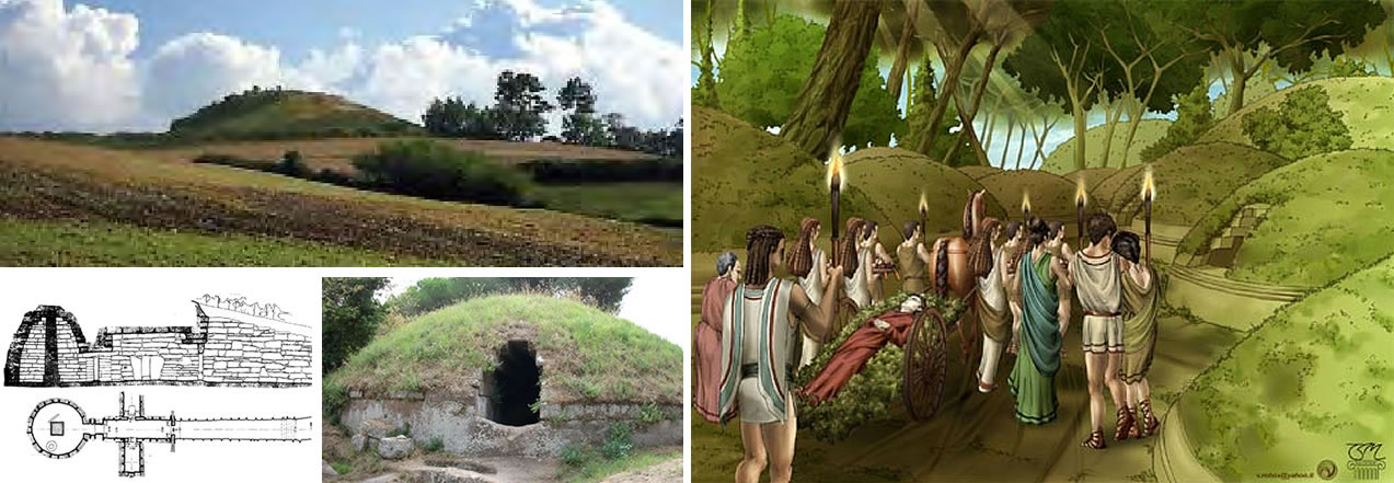 The Chigi Tumulus and section of an Etruscan tumulus and its hypothetical entrance