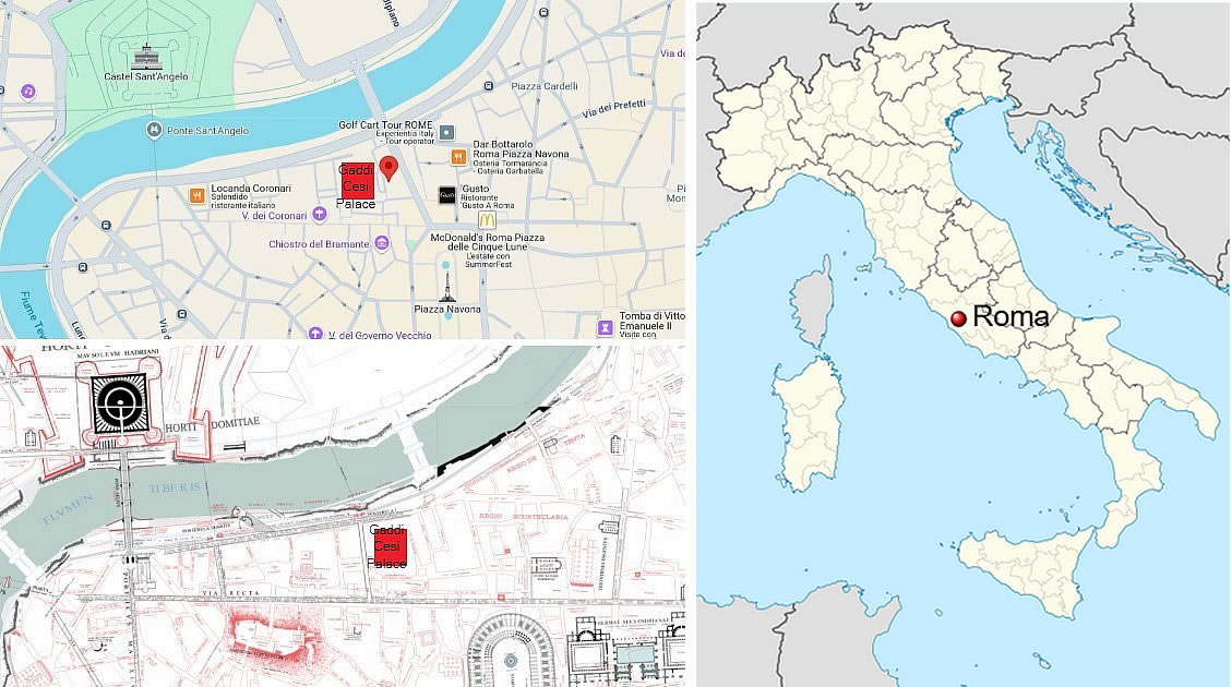 Location of Gaddi's Palace-Cesi in Rome’s stratigraphic map of archaeological heritage uncovered in known excavations.
