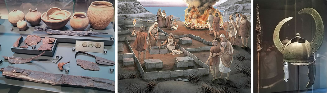 Ligurians: archaeological finds, hypothetical reconstruction of a necropolis, and a Ligurian helmet from Pulica