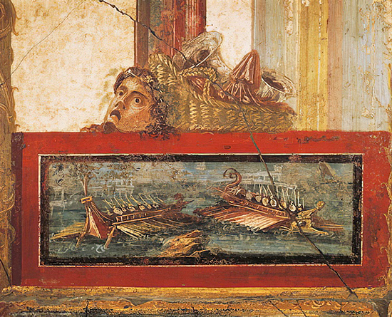 Cilician pirates assault ships on the open sea. 1st century AD. Fresco from the House of the Vettii, Pompeii.