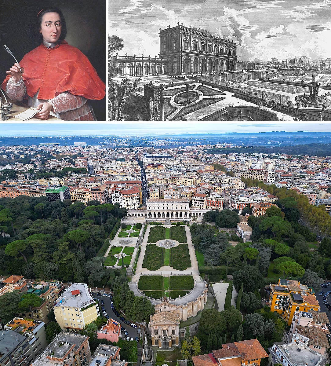 Portrait of Alessandro Albani (1692–1779) Attributed to Ludovico Mazzanti (1686–1775) - Villa Albani by Giovanni Battista Piranesi (1720–1778) and today