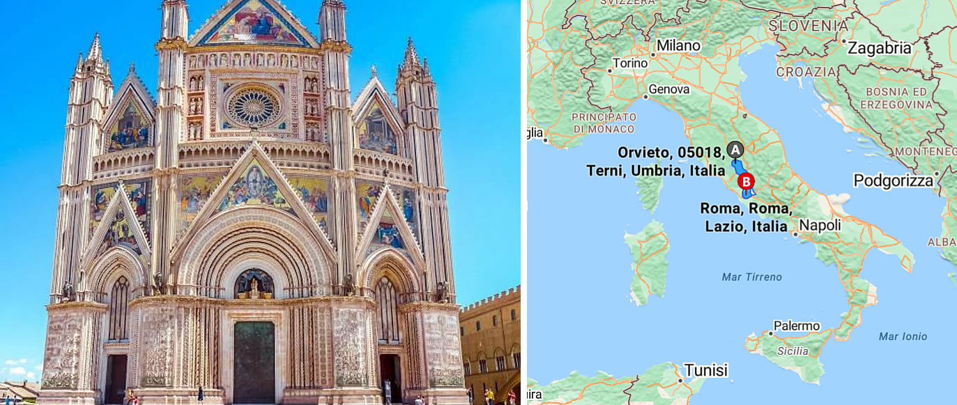 Cathedral of Orvieto - Map with Orvieto and Rome