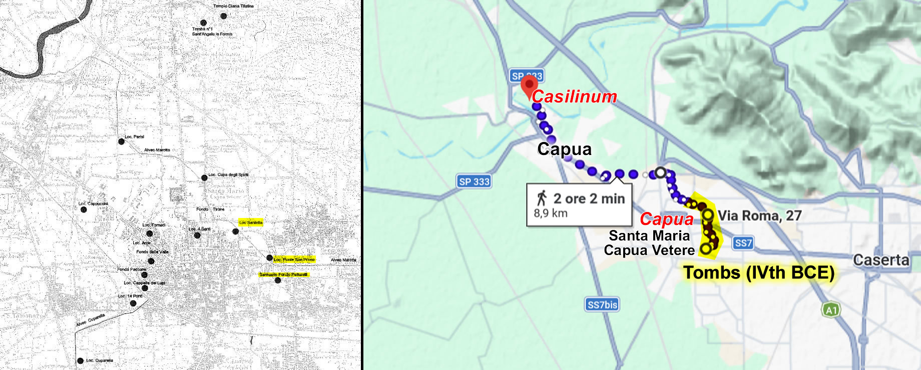 Distribution of necropolises around Capua