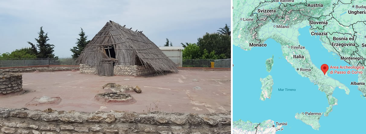 Reconstruction of a Neolithic hut open to the village of Passo di Corvo