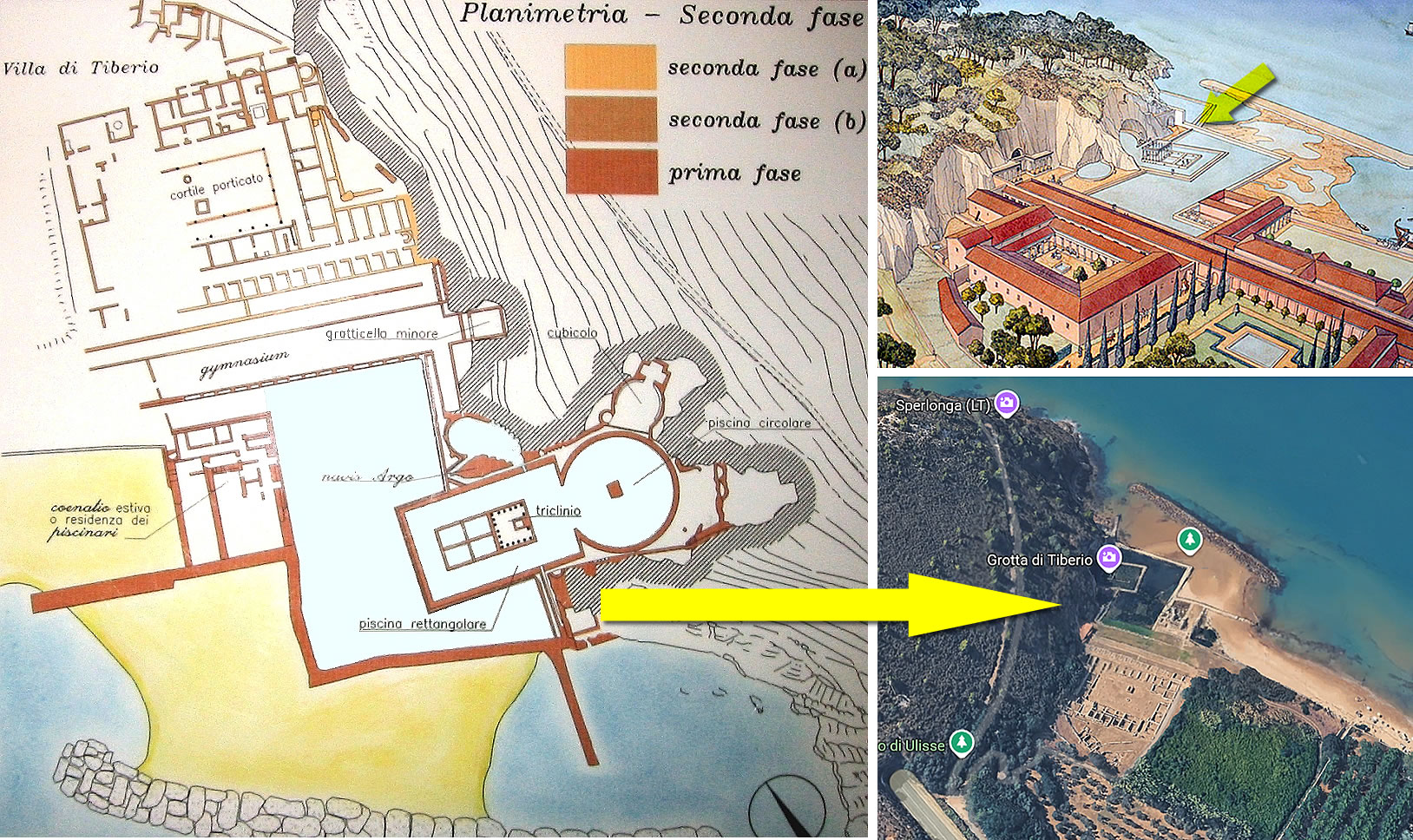 Plan and 3D of  Tiberius Cave near Sperlonga, Italy.