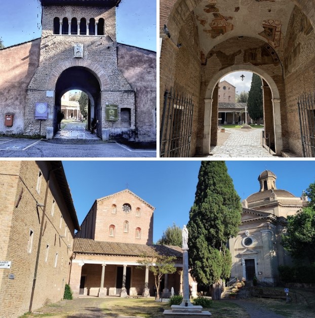 Charlemagne's Arch opens onto the garden of the abbey complex. To the left are the strictly monastic buildings with the cloister and the monastery; opposite, the church dedicated to Saints Vincent and Anastasius; to the right, the church of Santa Maria Scala Coeli. It is a double gate and was built in the 8th-9th century AD, probably on an oratory of St. John the Baptist. Inside the arch are partially damaged frescoes, depicting Charlemagne's donation (805 AD), which is the most visible and representative evidence of what allowed the millennial life of this sacred place. The events are depicted in successive panels, almost like a historical comic strip, following a traditional practice in medieval frescoes.