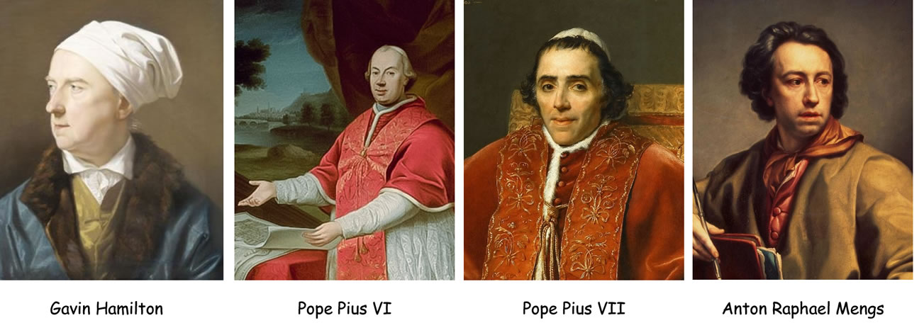 Pastel portrait of Gavin Hamilton (detail) by Archibald Skirving, 1788 - Pope Pius VI by Pompeo Batoni, 1780 - Pope Pius VII by Jacques-Louis David, Louvre Museum (1805). Pope Pius VII (1742–1823), head of the Catholic Church and ruler of the Papal States from 14 March 1800 to his death in 1823. - Anton Raphael Mengs - Source: Steffi Roettgen, Anton Raphael Mengs, vol. 2: Leben und Wirken (Munich: Hirmer, 2003), plate 46.