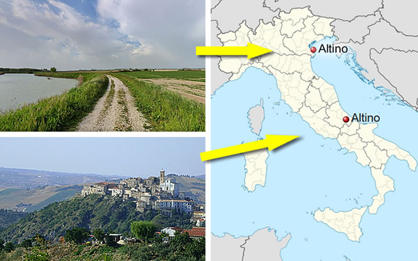 Altino (Venice, Italy) and Altino (Chieti, Italy)
