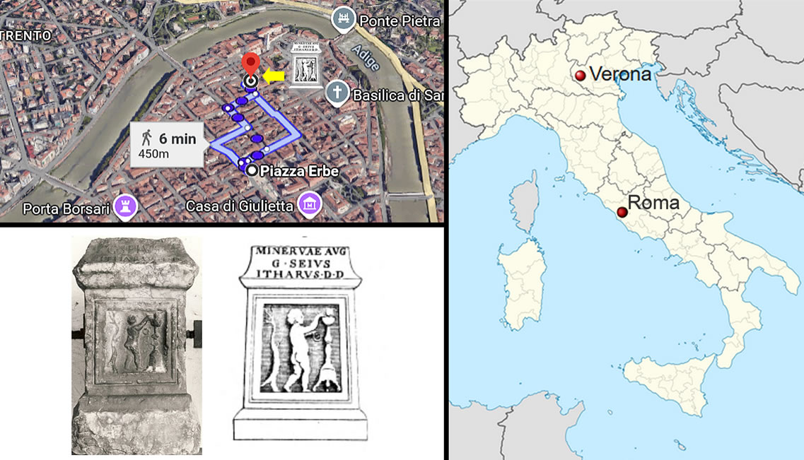 Place where it was discovered the Roman sacred arula, Verona