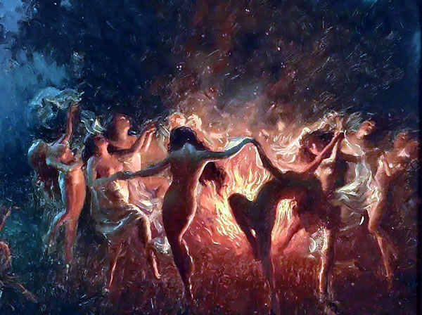 Joseph Tomanek, Fire Dance (oil on panel, 24 x 34.5 cm)